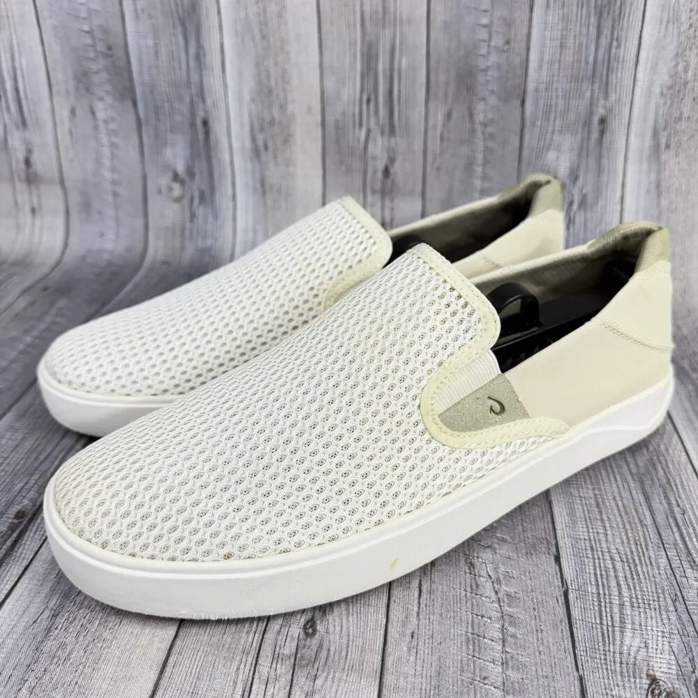 OluKai Lae'ahi Breathable Slip-On Sneakers Shoes Men's Sz 9 BONE White $120